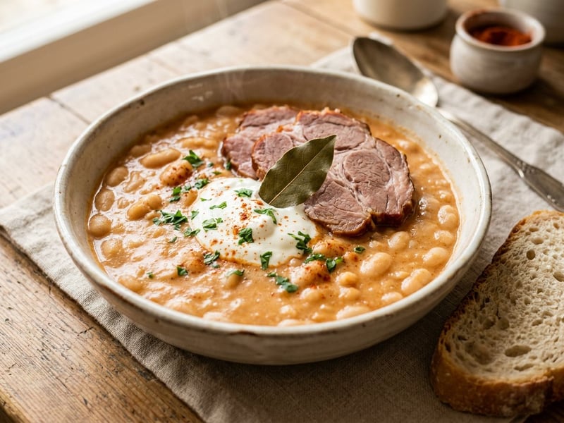 Traditional Bean Stew with Sour Cream | With Juicy Smoked Pork Shoulder