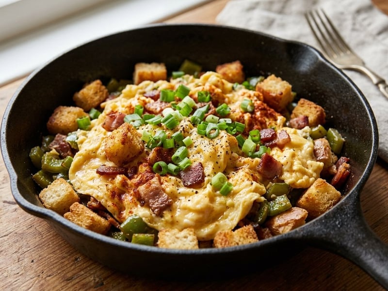 Rustic Scrambled Eggs with Bread | Crispy Leftover-Saver Dish