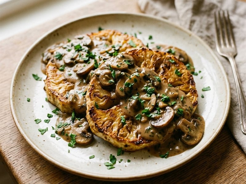 Sült zellersteak gombamártással | Szaftos őszi fogás