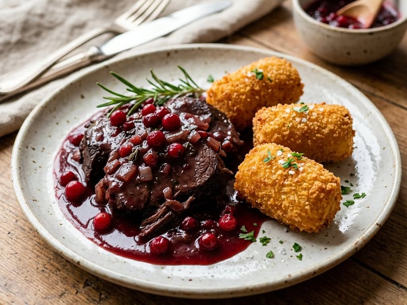 Vörösboros szarvascomb áfonyával | Ropogós krokettel
