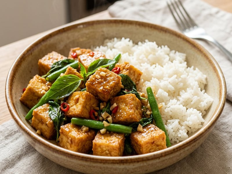 Thai Basil Tofu in a Wok | 15-Minute Dinner