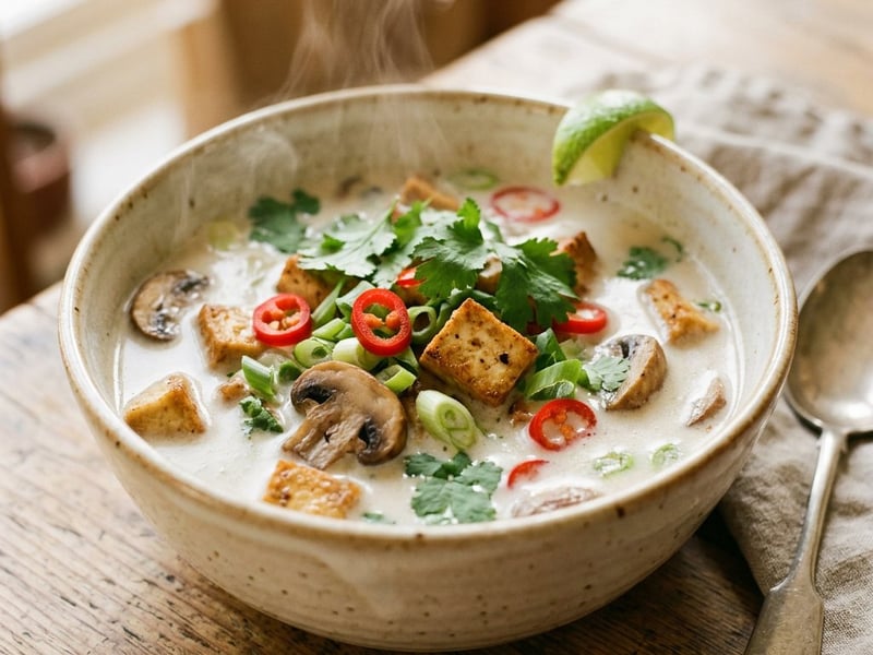 Thai Tom Kha Tofu Soup | Creamy Coconut Soup