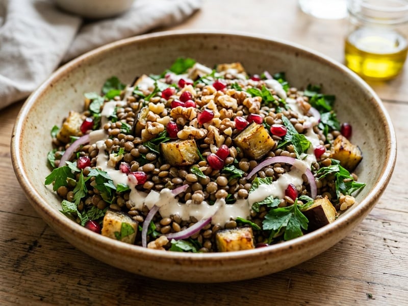 Middle Eastern Eggplant and Lentil Salad | Hearty Autumn Bowl