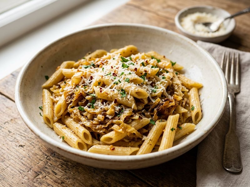 Italian Savoy Cabbage Penne | Garlic and Parmesan Pasta