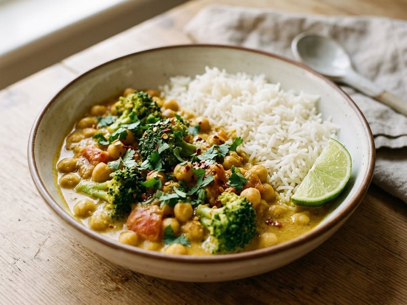 Brokkolis csicseriborsó curry | Krémes indiai egytálétel