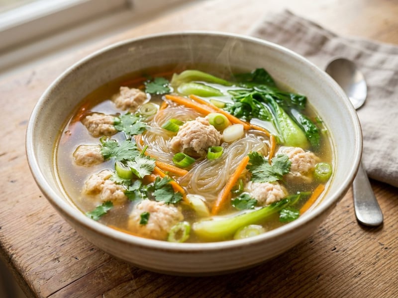Thai Chicken Meatball Glass Noodle Soup | Quick and Warming