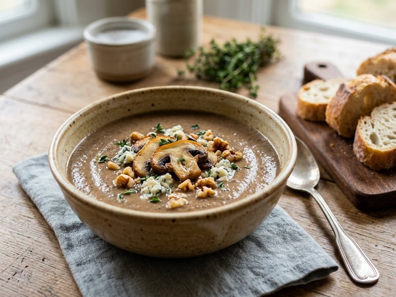 French Blue Cheese Cream of Mushroom Soup | Silky and rich