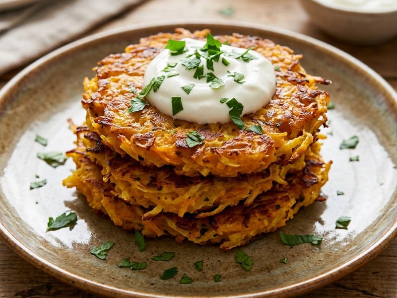 Crispy Pumpkin Fritters with Garlic Sour Cream | Autumn Vegetable Main Dish