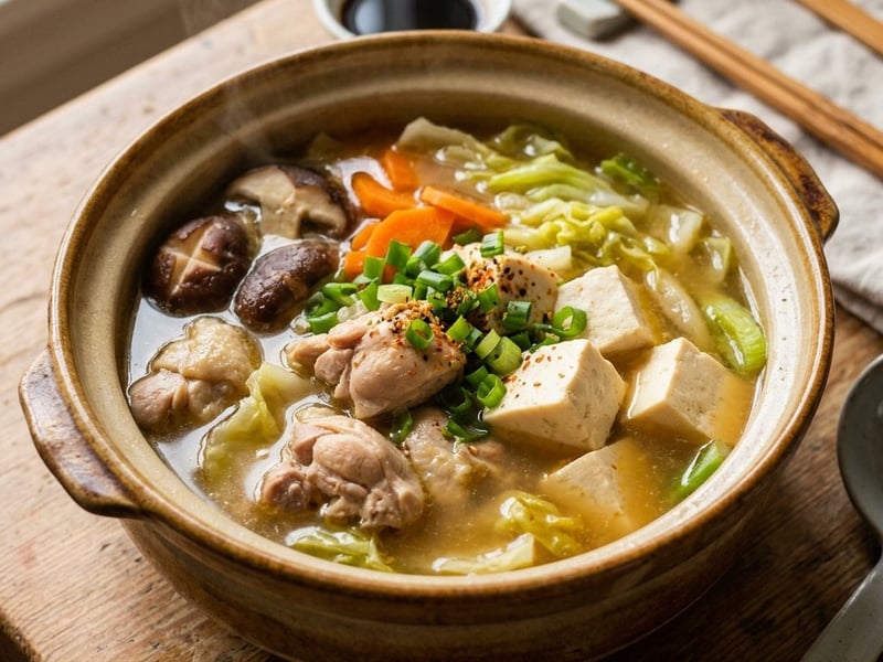 Japanese Chankonabe Soup with Chicken and Tofu | Warming Sumo Soup