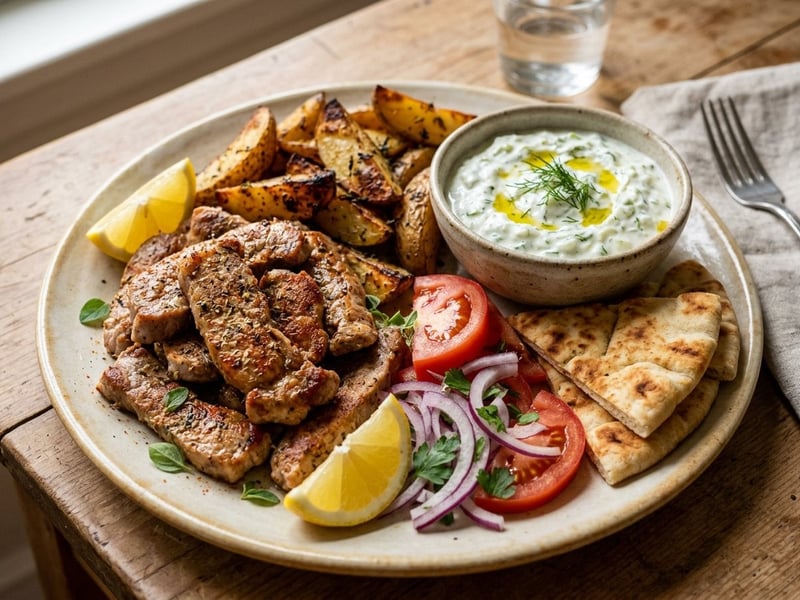 Greek Pork Gyros Platter with Homemade Tzatziki