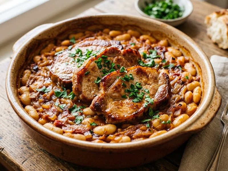 Balkan Prebranac with Roasted Pork Neck | Oven-Baked Spiced Bean Stew