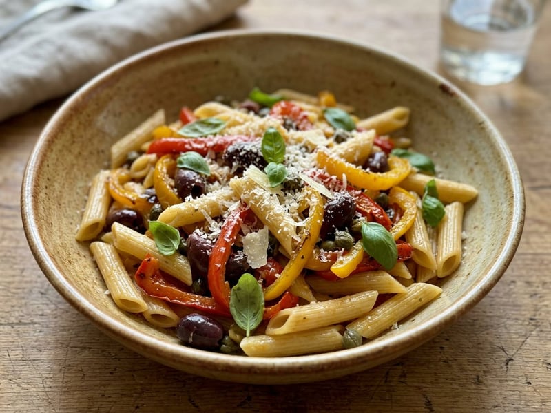 Peperonata penne | Mediterrán sült paprikás olasz tészta