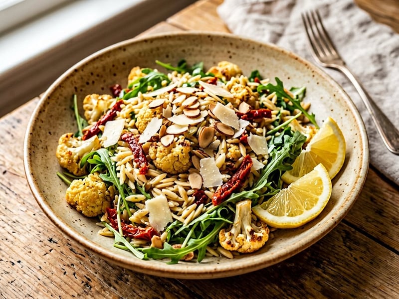 Italian Roasted Cauliflower Orzo Salad | With Crispy Almonds