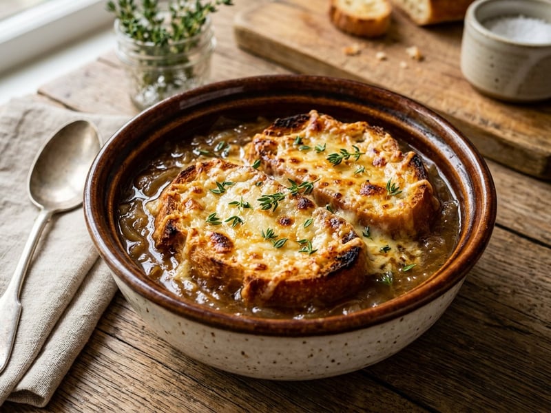 Northern French Beer Onion Soup | With Crispy Cheesy Baguette