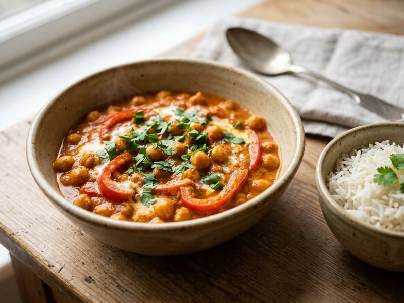 Chickpea tikka masala with fragrant basmati rice