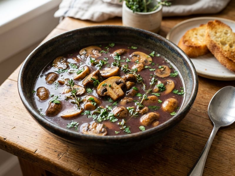 Burgundy Red Wine Mushroom Soup | Rich Autumn French Soup