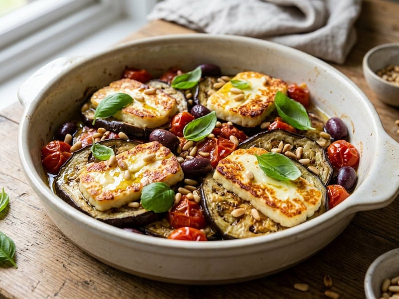 Baked Aubergine with Halloumi Cheese | Mediterranean Dinner