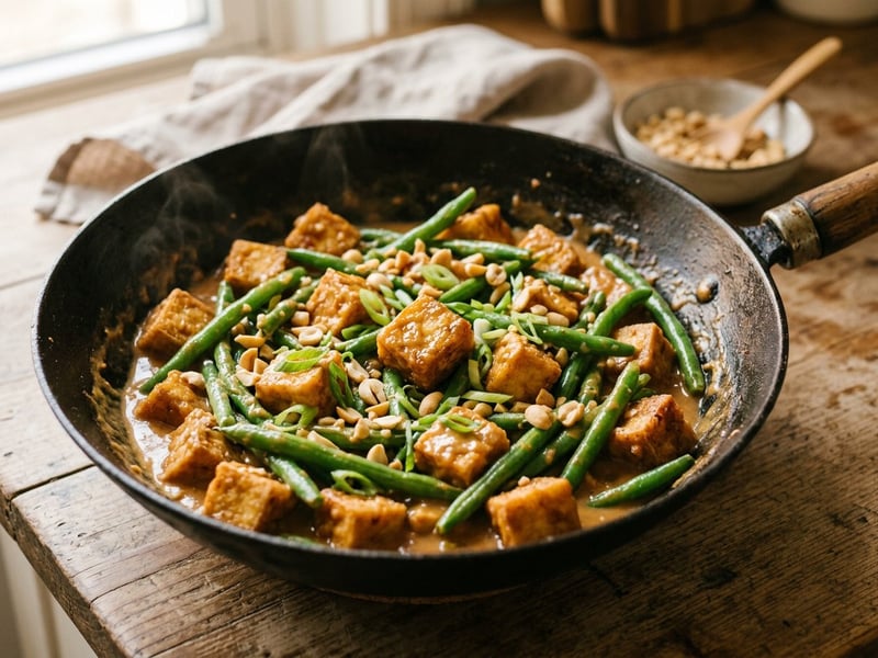 Peanut Butter Tofu Stir-Fry with Green Beans | 20-Minute Asian Dinner