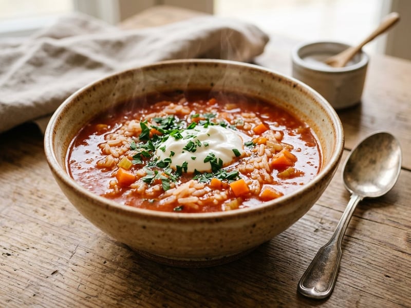 Zero-waste tomato rice soup