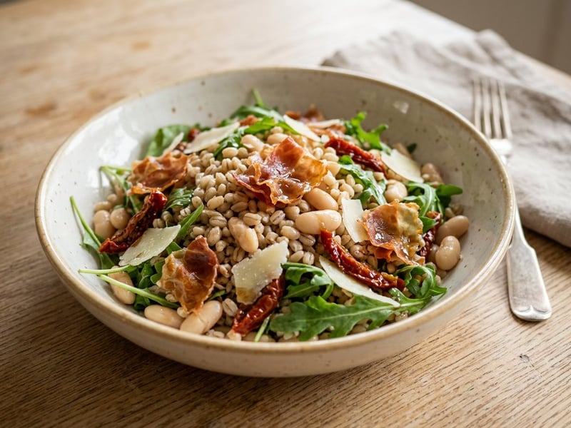 Tuscan White Bean and Pearl Barley Salad | With Crispy Prosciutto