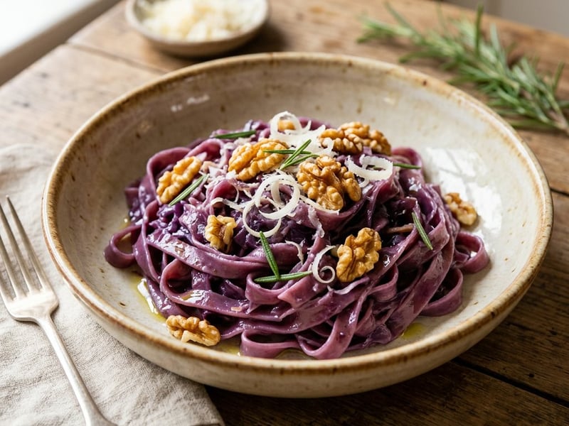 Lilakáposztás tagliatelle | Olasz tészta pirított dióval