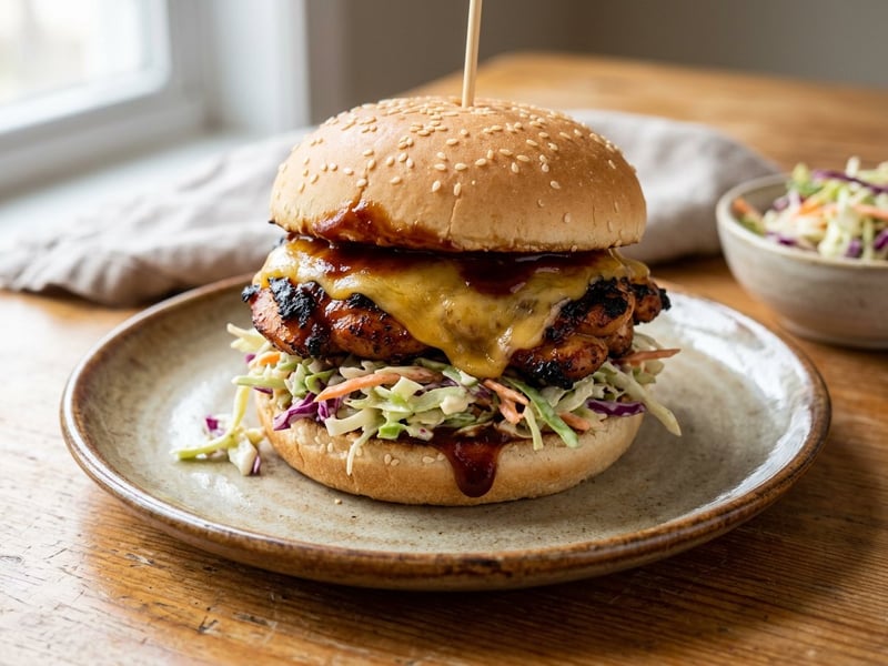 Smoky BBQ Chicken Thigh Burger | With Crispy Homemade Coleslaw