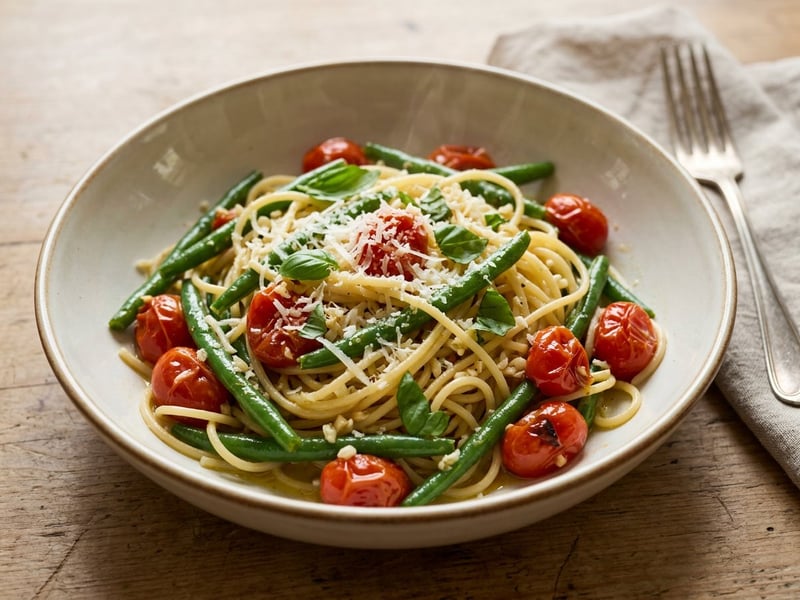 Dél-olasz paradicsomos zöldbabos spagetti | 20 perces friss tészta