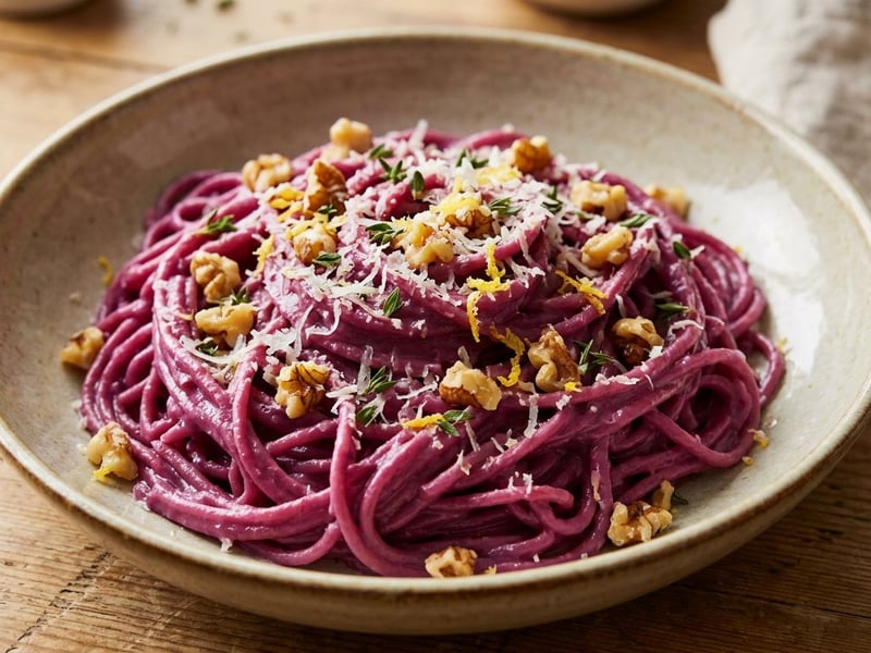 Krémes lilakáposztás spagetti | Olasz tészta pirított dióval