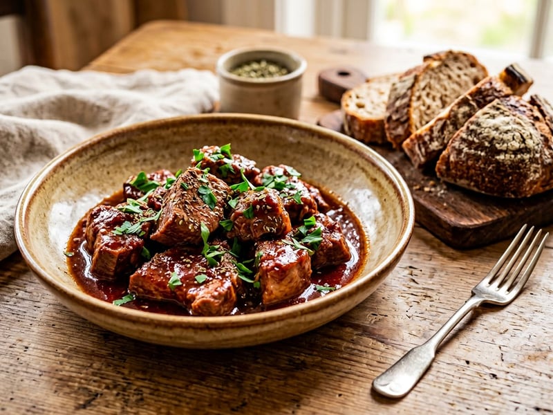 Greek Pork Afelia | Tender Red Wine Pork Stew