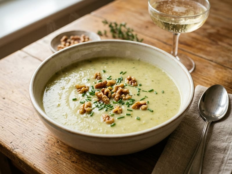 French Cream of Leek Soup with Sparkling Wine | Festive and Silky