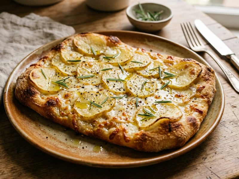 Roman smoked cheese and potato pizza | Pizza con patate