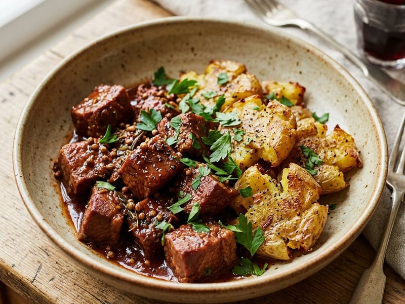 Greek Afelia | Pork Stew with Red Wine and Coriander