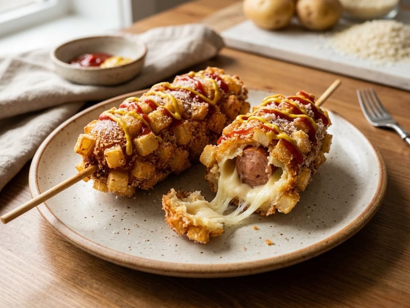Korean Potato Chicken Corn Dog (Gamja Hot Dog) | Crispy Street Food