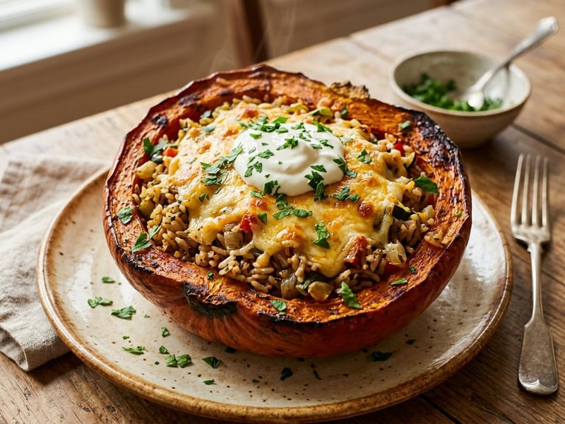 Autumn Leftover-Friendly Rice-Stuffed Squash | Cheesy Sheet Pan Dinner