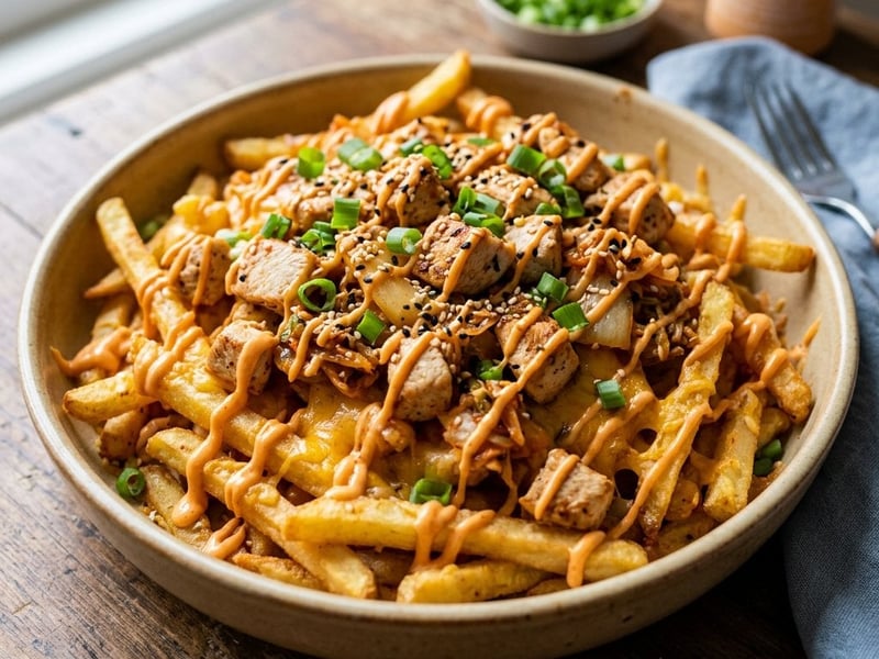 Korean Cheesy Kimchi Fries with Sautéed Chicken | K-Street Food Favourite