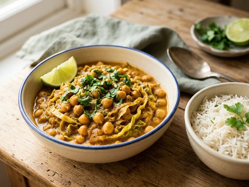 Indian Savoy Cabbage and Chickpea Curry | Creamy Spiced Autumn One-Pot