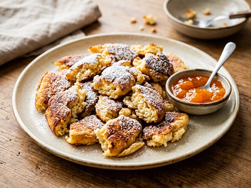 Curd cheese Kaiserschmarrn with apricot jam
