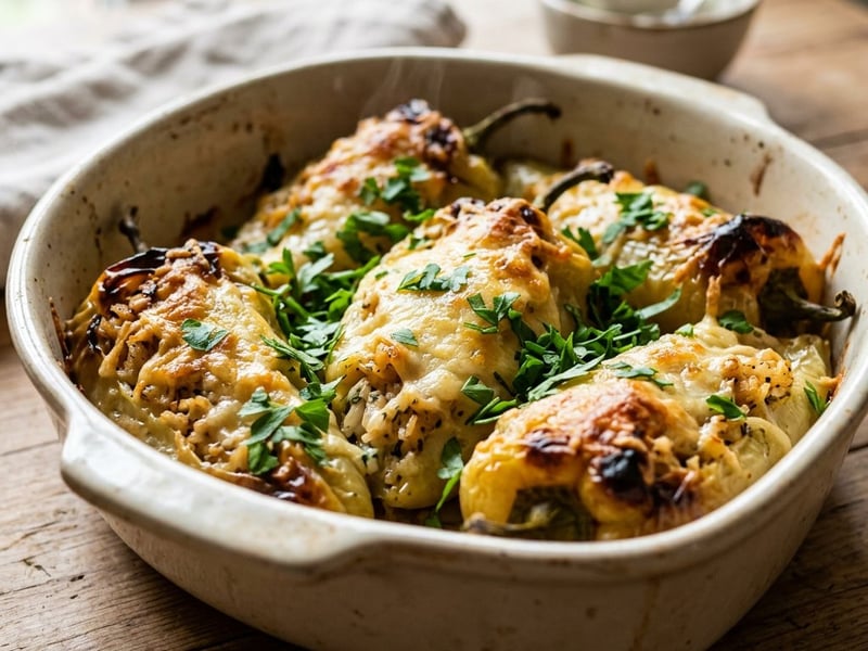 Leftover Rescue Baked Peppers Stuffed with Cheesy Rice