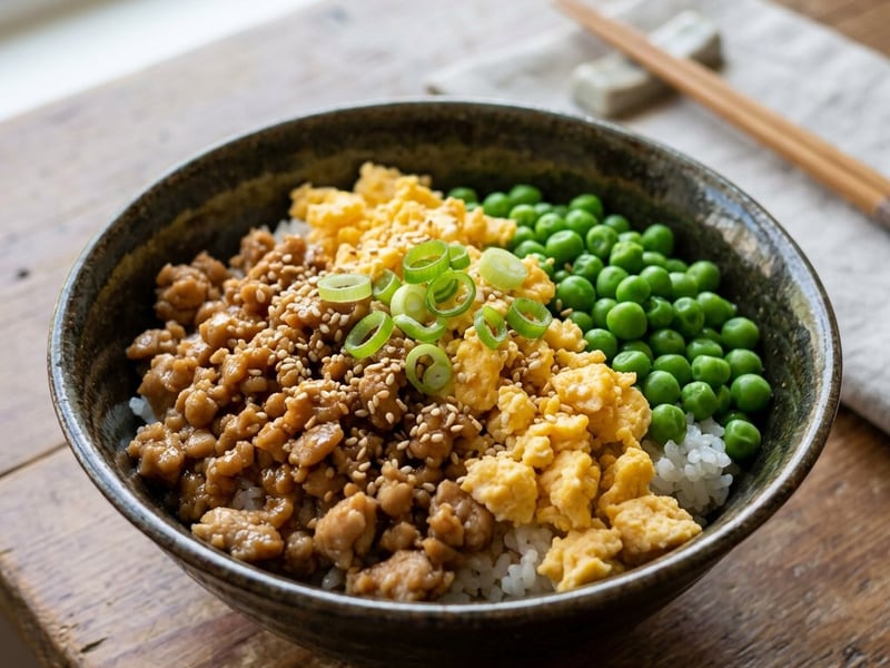 Japanese Soboro Donburi | Colorful Chicken Street Food Bowl