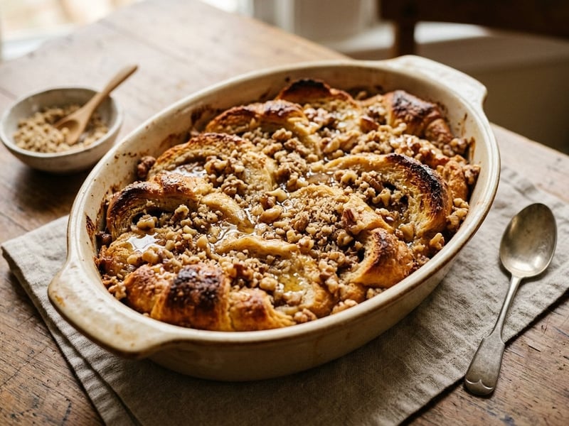 Leftover walnut bread pudding | Fragrant baked favorite