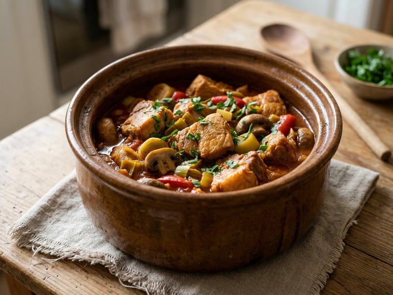 Balkan Pork Kavarma | Tender Pork Stew with Mushrooms and Leeks
