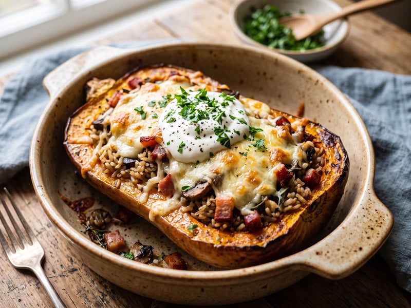 Leftover-Friendly Rice-Stuffed Butternut Squash | Juicy Autumn Bake