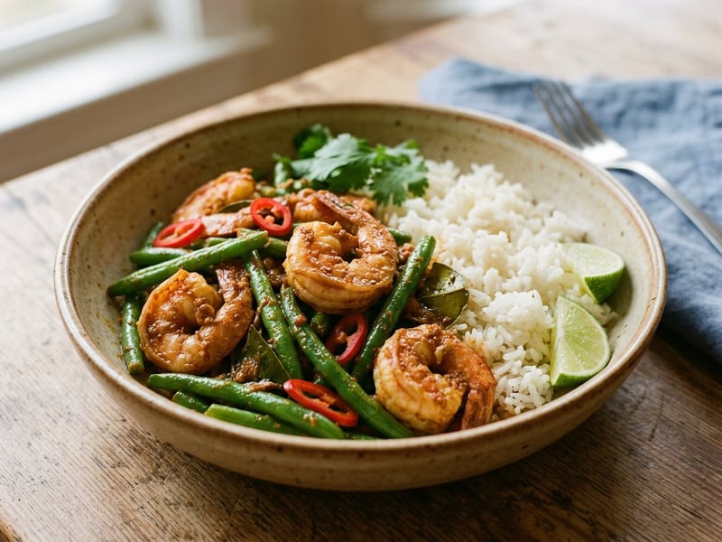 Pad Prik Khing Goong | Thai fűszeres garnéla zöldbabbal