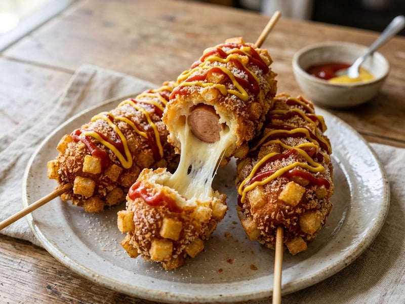 Koreai burgonyás corn dog | Ropogós utcai csirkés snack