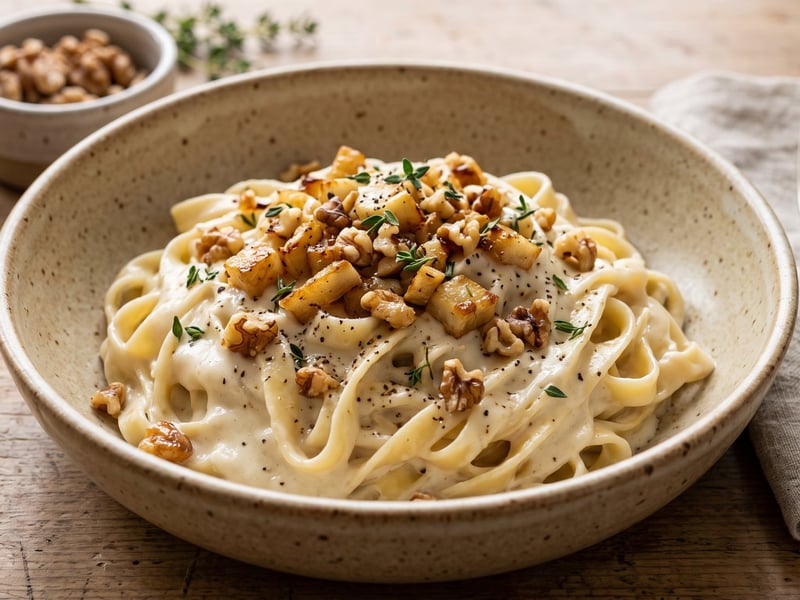Creamy celeriac tagliatelle with walnuts | 25-minute aromatic Italian pasta