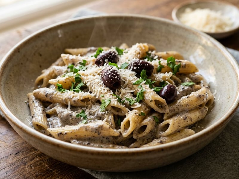 Pasta alla cenere | Hamvas krémes tészta fekete olívabogyóval és gorgonzolával