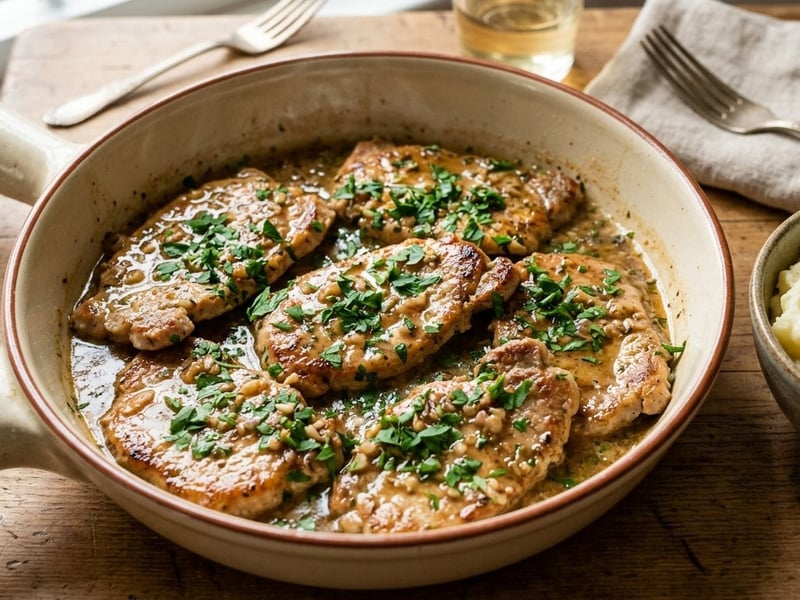Korfui sertés sofrito | Omlós fokhagymás-fehérboros sertésszeletek
