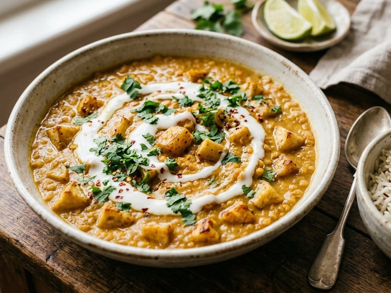 Roasted Celeriac Red Lentil Dal | Creamy Indian One-Pot Dish