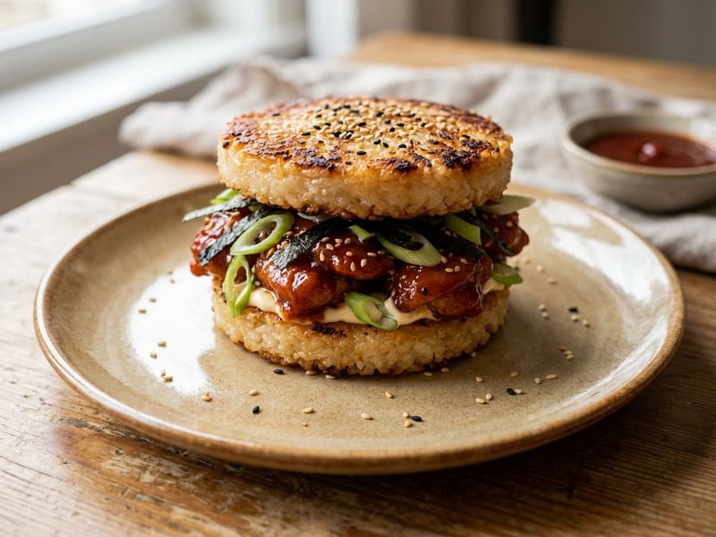 Korean chicken bap burger | Crispy rice burger street food