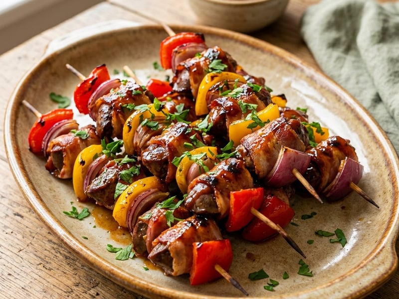 Smoky BBQ chicken liver skewers | Juicy bacon grill